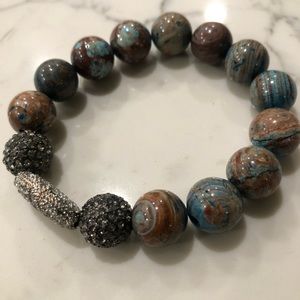 Bead brown turquoise rhinestone bracelet